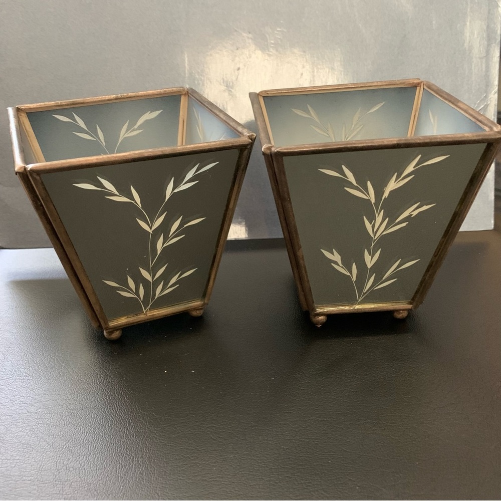 Etched Mirrored Votive Holders ~ Pair ~ Made in India ~ Metal Frame ~Lovely Glow